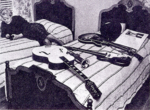 Donna in Ritchie’s room with his guitars
